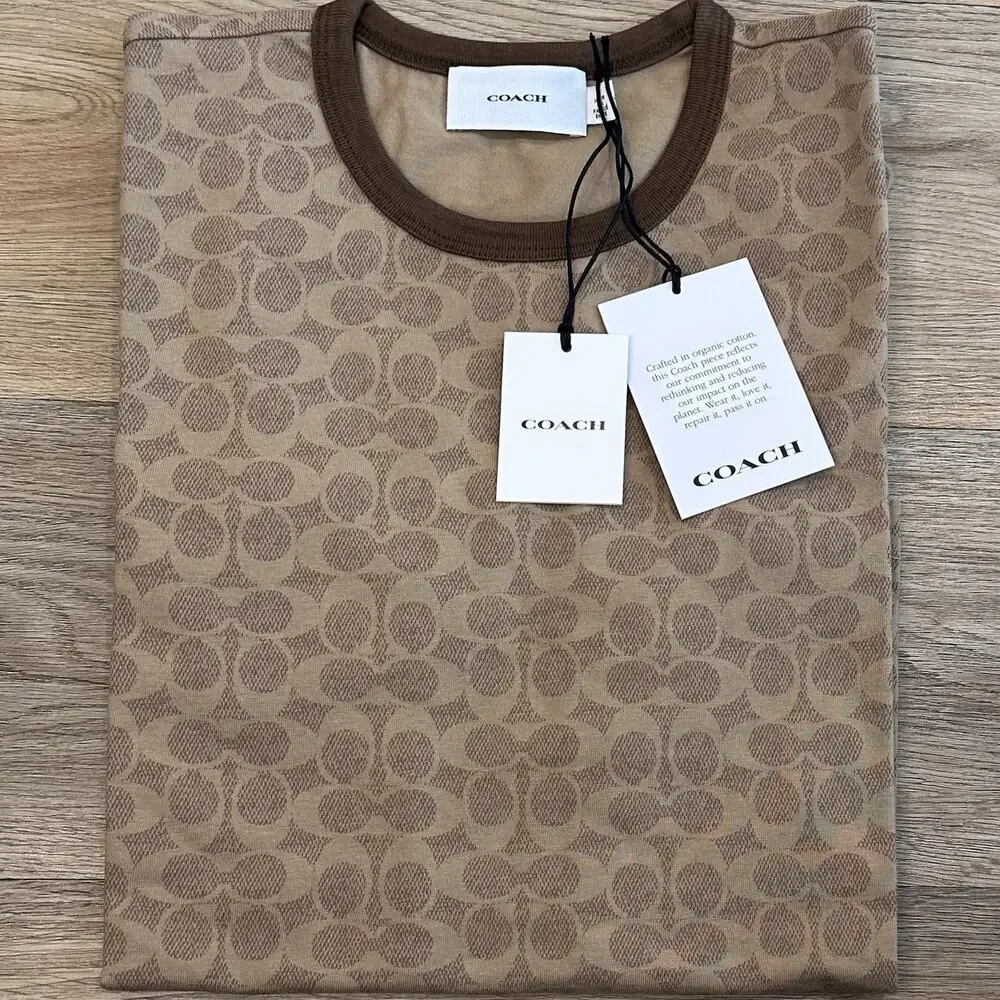 Coach Signature Ringer T-Shirt In Organic Cotton Women’s XL Designer NWT